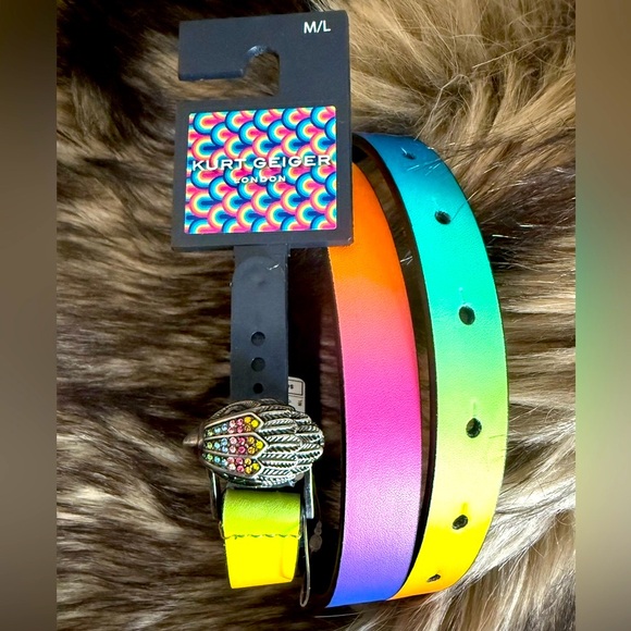 Kurt Geiger London Leather EagleHead Multicolor Rainbow Belt M/L NWT retail: $68 - Picture 1 of 15